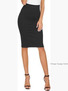 High Waist Bodycon Pencil Skirt Stretchy Knee Length Midi Business Casual